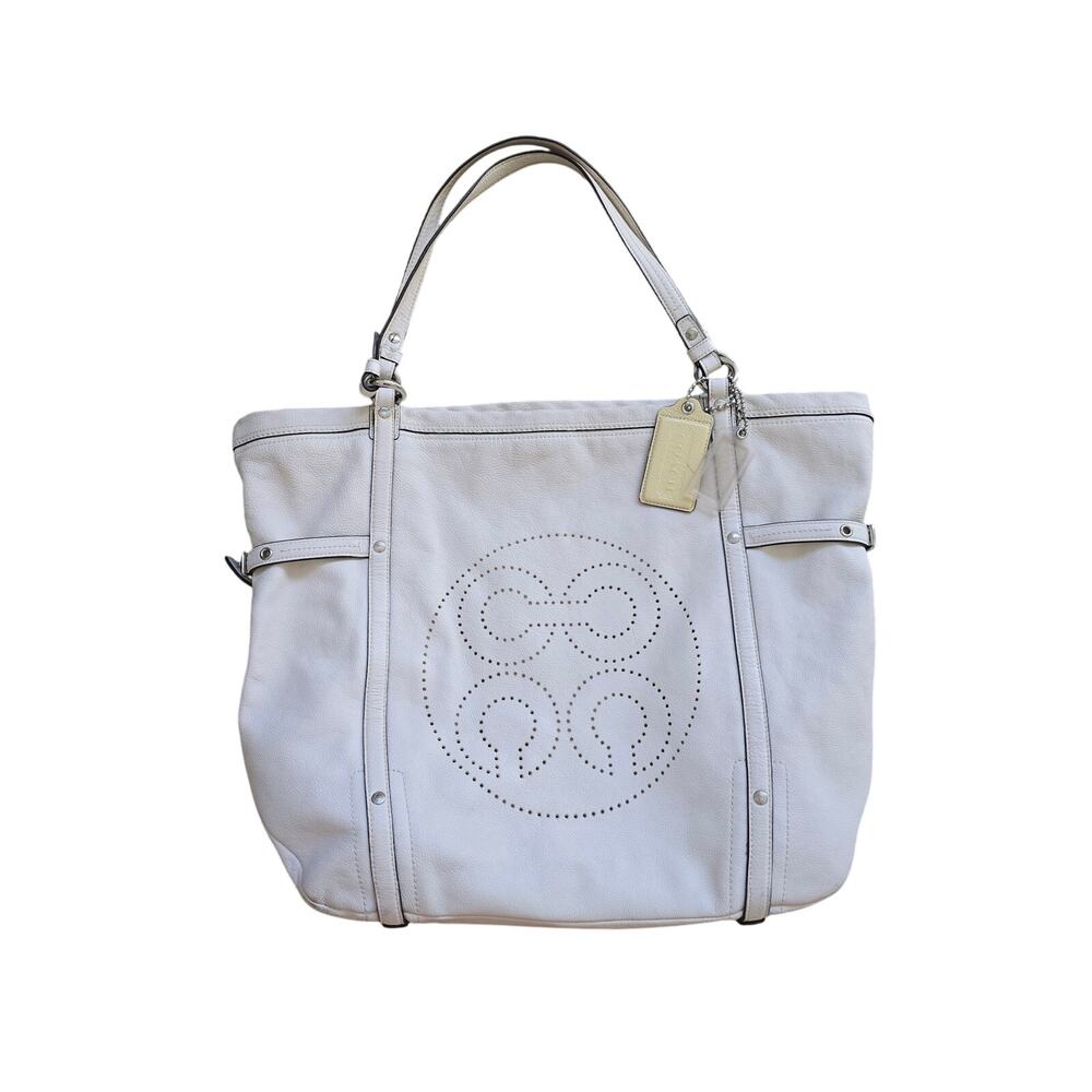 Coach‎ Audrey Andie Large Tote Shoulder Bag Cream/Ivory Leather Laser Cut 17034